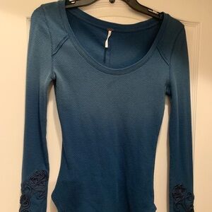 Free People Turquoise ombre Long Sleeve Thermal cuff Top Size M